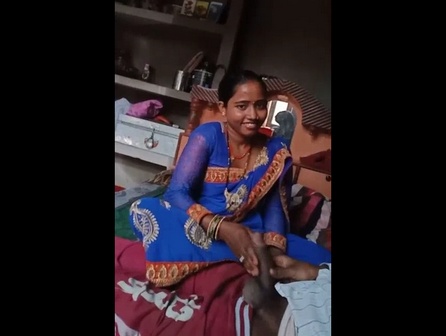 Indian Wife In Blue Saree Sucking Her Newly Married Husband